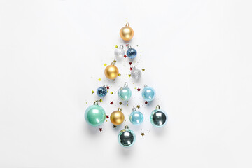 Beautiful Christmas tree made of decor on white background