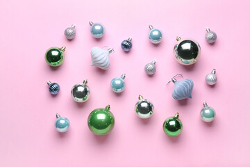 Beautiful Christmas balls on color background