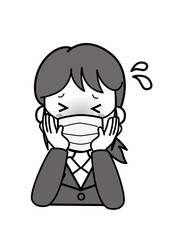 発熱で困っているスーツ姿の若いOL女性