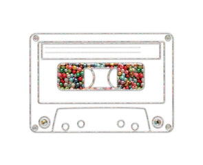 Fototapeta premium Cassette tape recorder Beads Icon Logo Handmade Embroidery illustration