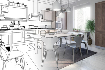 Kitchen Area with Dining Room Integration (project) - 3d visualization