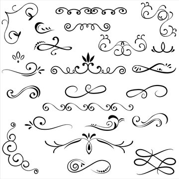 Vector vintage set of  calligraphic design elements and ornate decorations with swirls and page borders.