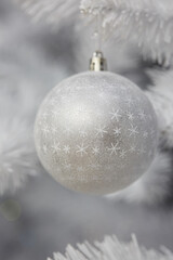 white christmas tree decorations. New Year