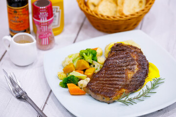 Angus beef Sirloin Steak with Pumpkin Puree and Mashed potatoes