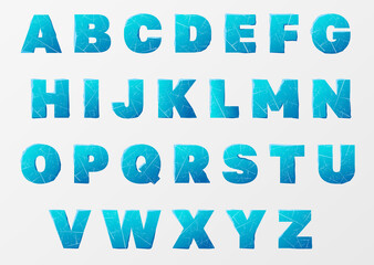 Winter font style. All English Latin letters of the alphabet. Blue winter font with cracked patterns