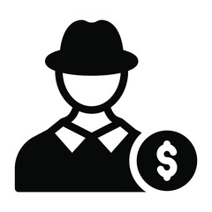 
Icon of money hacker in solid editable design

