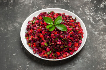 front view delicious vinaigrette beet salad with beans on dark background health diet meal