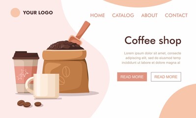 Online coffee market website landing page design template - 400154927