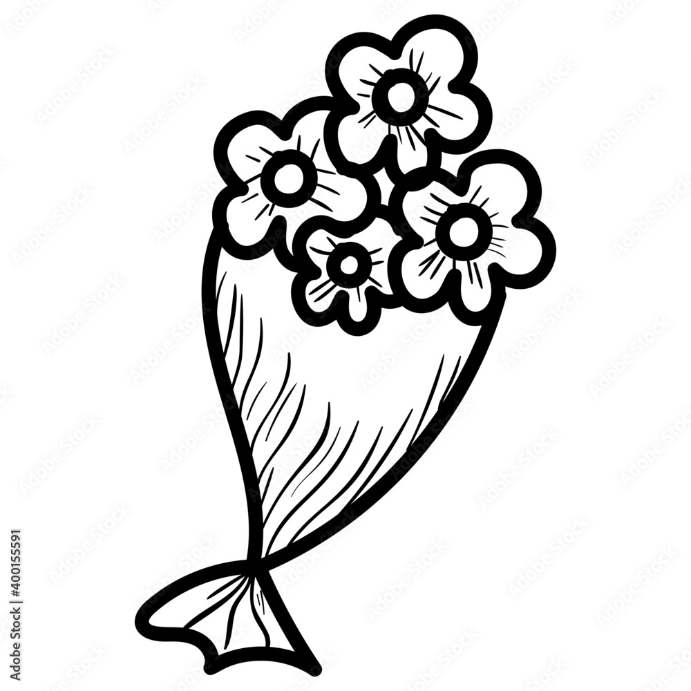 Sticker Rose flower bouquet in doodle design 