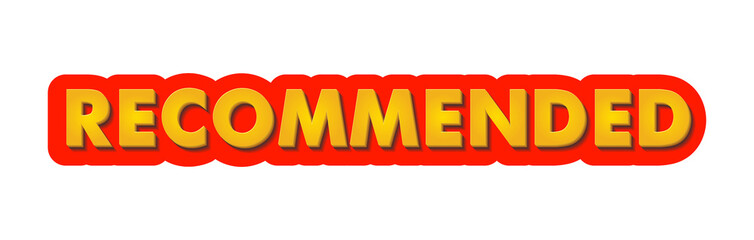 Recommended red sale banner with yellow 3D text. Stock vector illustration on white isolated background.