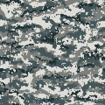 Digital camouflage seamless pattern, pixel gray. Vector