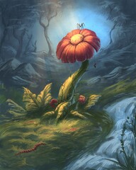 Fantasy giant flower in the forest 