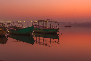 Fototapeta na wymiar Boat In The Ganga River, Varanasi