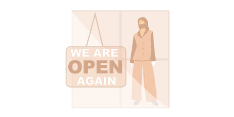 We are open.Welcome back after pandemic.Vector flat illustration template for landing, banner, poster.