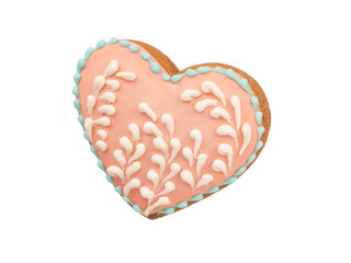 Decorative homemade gingerbread heart isolated on the white