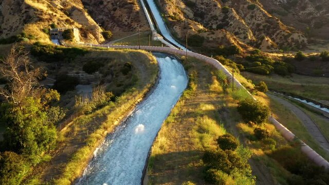 Aerial shot of some of the aqueducts that helps supply water to Los Angeles.