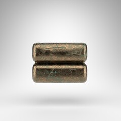 Equals symbol on white background. Bronze 3D sign with oxidized scratched texture.