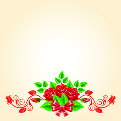 Roses on pink background. Bunch of rose flowers, floral frame. Vector illustration.	