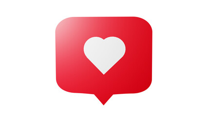 Like social media notification icon with heart symbol. Social media success concept - 3d rendering