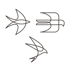 Swallow logo icon mono line design set