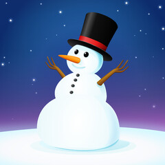Snowman in the snow during a starry night