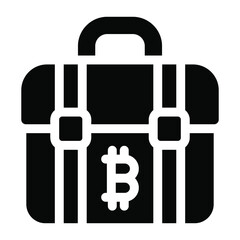 
Solid icon of bitcoin portfolio, virtual currency portfolio 
