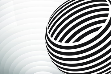 Abstract striped spheres background. Black and white Vector illustration. Minimal covers, banner, poster design,gradients, ball shapes. Style of optical illusions- Op art. Black and white background.