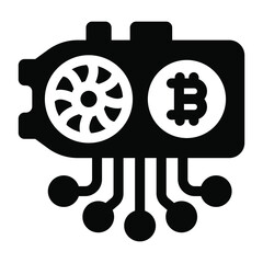 
Bitcoin graphic card glyph icon, cryptocurrency hardware component 
