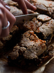 Preparation of delicious home made farm style rustic spinach pie.