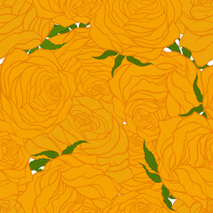 Seamless pattern with garden tea roses. Yellow flower endless texture for printing on fabrics and textile decor.