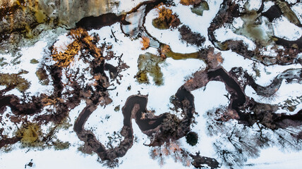 Aerial view of river stream.The river zigzags through the countryside.Meander of Svratka...