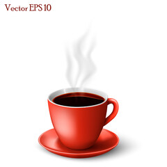 Vector, realistic cup of hot coffee.