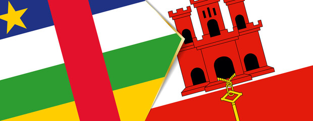 Central African Republic and Gibraltar flags, two vector flags.