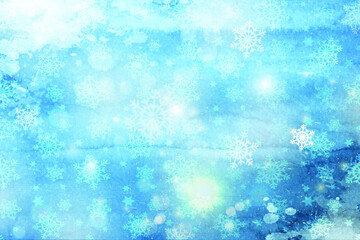 Winter frost background with beautiful various snowflakes. Beautiful blue winter background. Frozen window background with snowflakes. Blue frosted window. Frozen snow.Vector EPS 10
