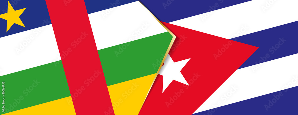 Sticker Central African Republic and Cuba flags, two vector flags.