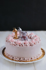 Cake with pink cream and teddy bear for a girl of 11 years old - 400167119