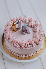 Cake with pink cream and teddy bear for a girl of 11 years old - 400167167