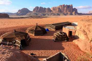 Bedouin tent camp in the desert of Wadi Rum in Jordan