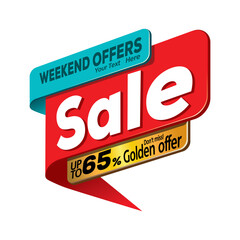 Sale,weekend offer banner, up to 65%. Vector illustration.