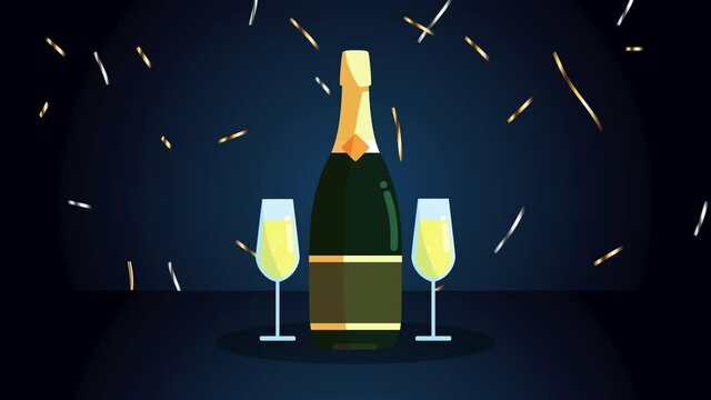 champagne bottle and cups animation