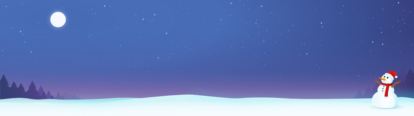 Christmas snowman in a snowy landscape on a starry night