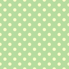 Seamless vector spring or summer fresh pattern with yellow polka dots on a retro vintage light green background