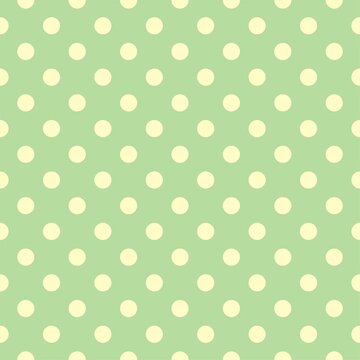 Seamless vector spring or summer fresh pattern with yellow polka dots on a retro vintage light green background