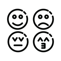Set of outline emoticons, emoji isolated on white background. Eps10 vector illustration.