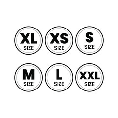 Cloth sizes set. Size clothing t-shirt for labels. Apparel sizes logo or icon. Eps10 vector illustration.