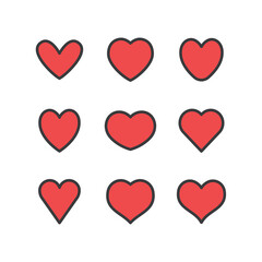 Heart icons collection. Vector designs in shape of hearts. Love , care and valentine's day symbol.