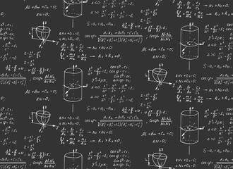 Retro education background. Trigonometry law theory and mathematical formula equation on chalkboard. Vector hand-drawn seamless pattern.