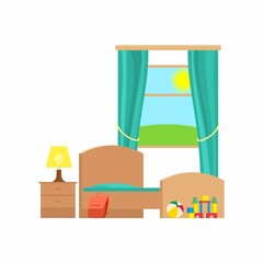 Clean kids bedroom flat vector illustration. Bed in tidy room. Organized interior cartoon isolated on white. House cleanup and hygiene