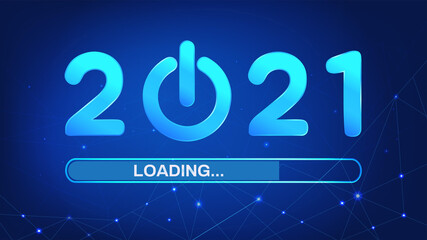 Loading New Year 2021 on blue background. Start to 2021 concept. Vector illustration