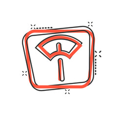 Scale icon in comic style. Balance cartoon vector illustration on white isolated background. Comparison splash effect business concept.